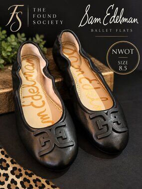 Sam Edelman Black Logo Ballet Flats NWOT Size 8.5